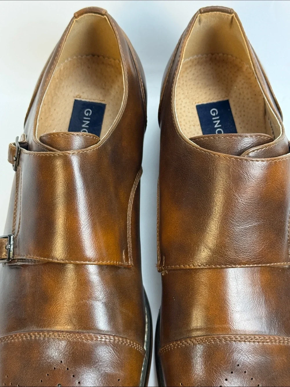 Gino Vitale Men's Brown Leather Double Monk Strap Dress Shoes NWOT 10.5